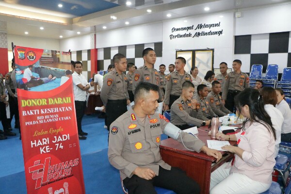 Sambut Hari Jadi ke-74 Humas Polri, Polda Sulut Gelar Bakti Kesehatan Donor Darah