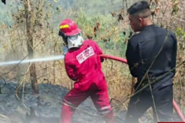 Brimob Polda Sulut Bantu Padamkan Kebakaran di Kawasan Gunung Batu Desa Sea Minahasa